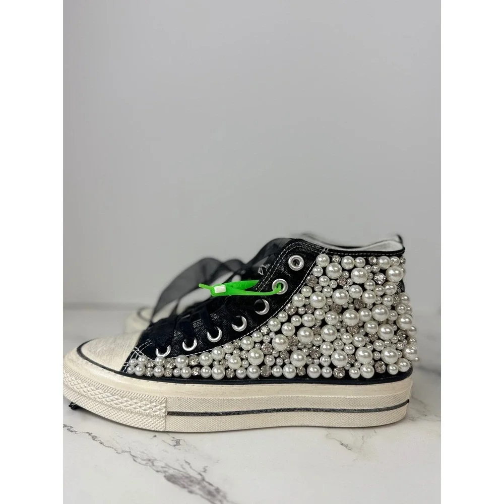 Free People Pearl Crush Hi Top Sneakers by Nan-Ku Black Sz 39 New